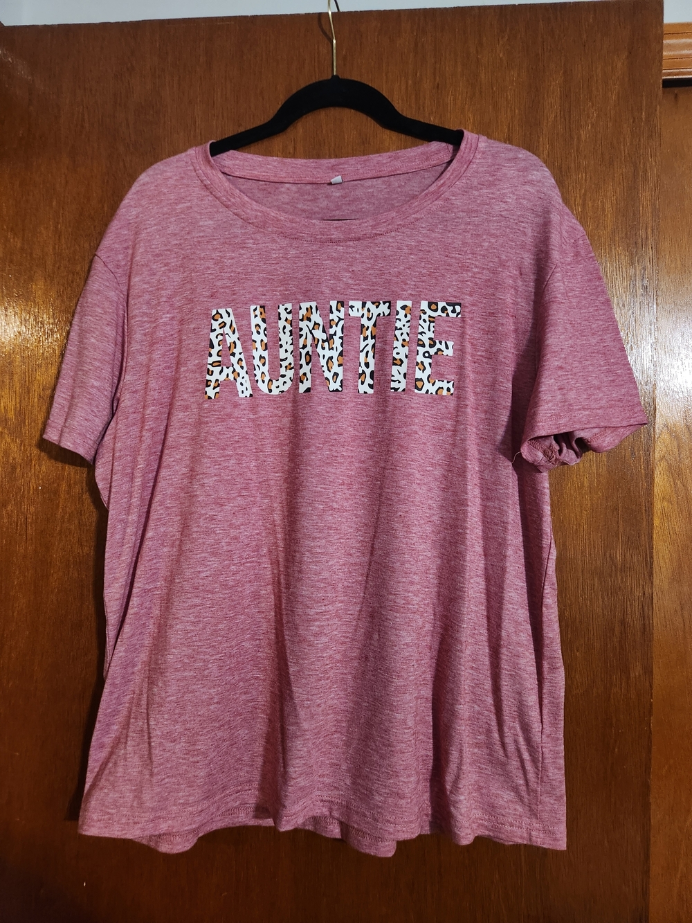 AUNTIE Graphic Tee - Pink Heather with Leopard Print Letters